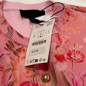 Floral Pink with Hold Buttoned Sweater